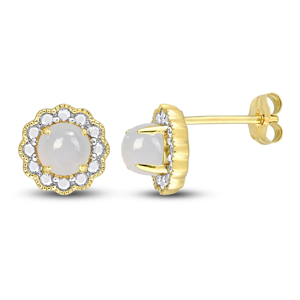 Natural White Moonstone Stud Earrings 14K Yellow Gold UodPNMAb