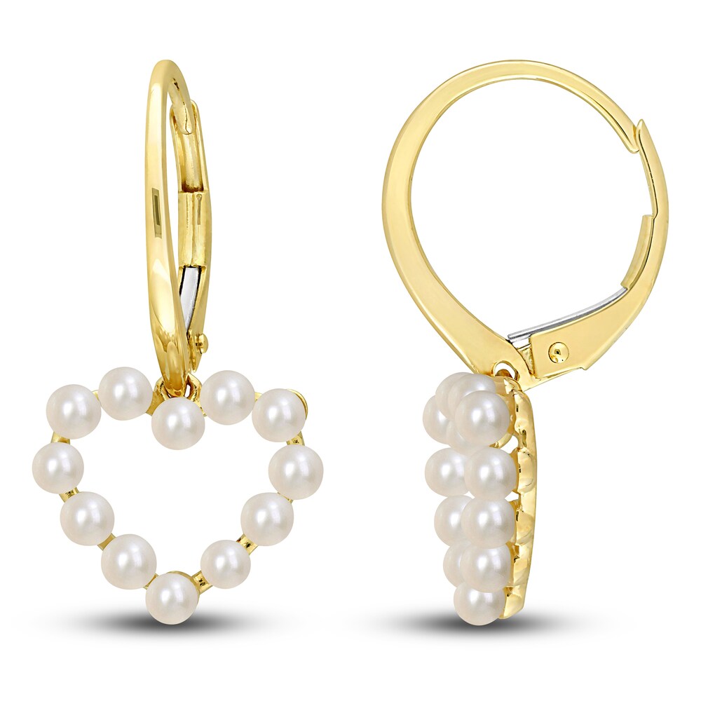 Cultured Freshwater Pearl Heart Dangle Earrings 10K Yellow Gold V0CmVFdl
