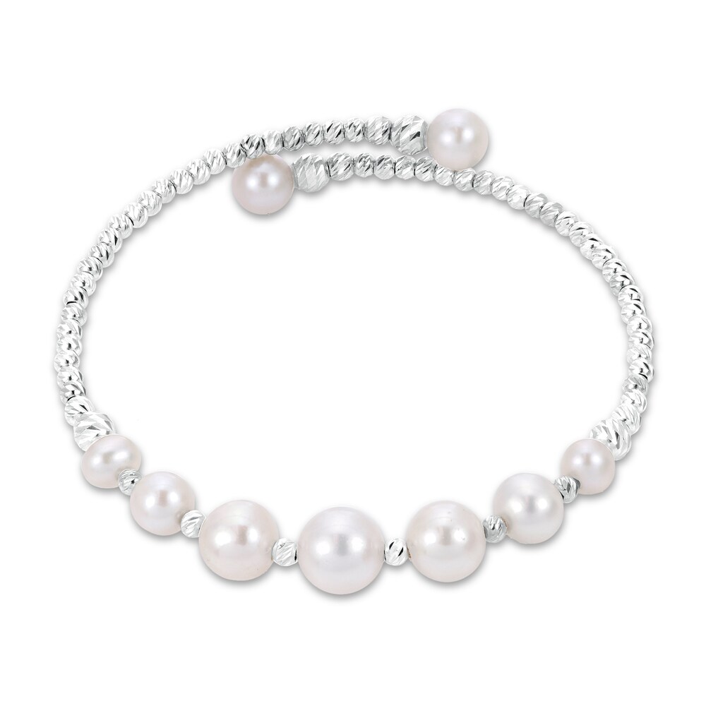 Cultured Freshwater Pearl Bead Bangle Bracelet Sterling Silver V84EdFQQ