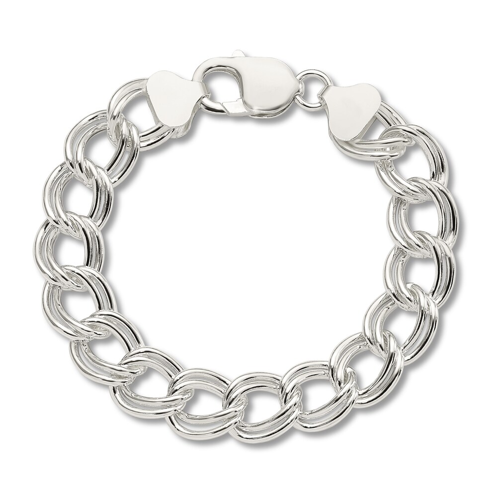 Double Link Charm Bracelet Sterling Silver VC8ExFiZ