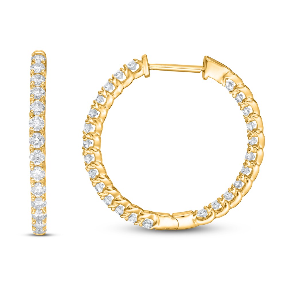 Lab-Created Diamond Hoop Earrings 1-1/2 ct tw Round 14K Yellow Gold VCNgXJbZ