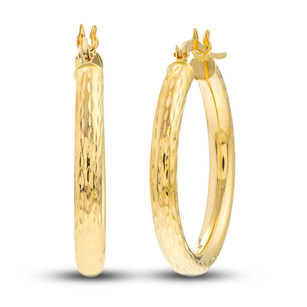 Diamond-Cut Polished Hoop Earrings 14K Yellow Gold 25mm VHI7Cf0J