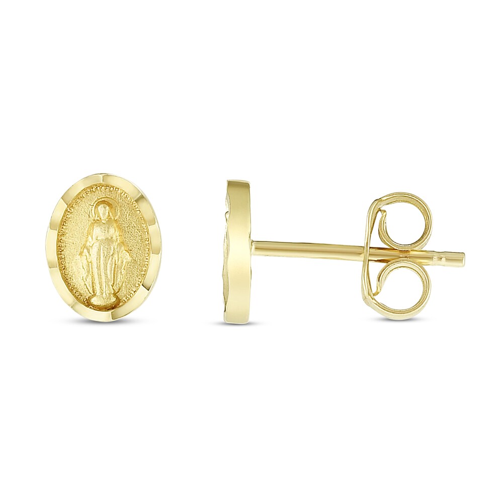 Diamond-Cut Religious Stud Earrings 14K Yellow Gold VK53CJFL