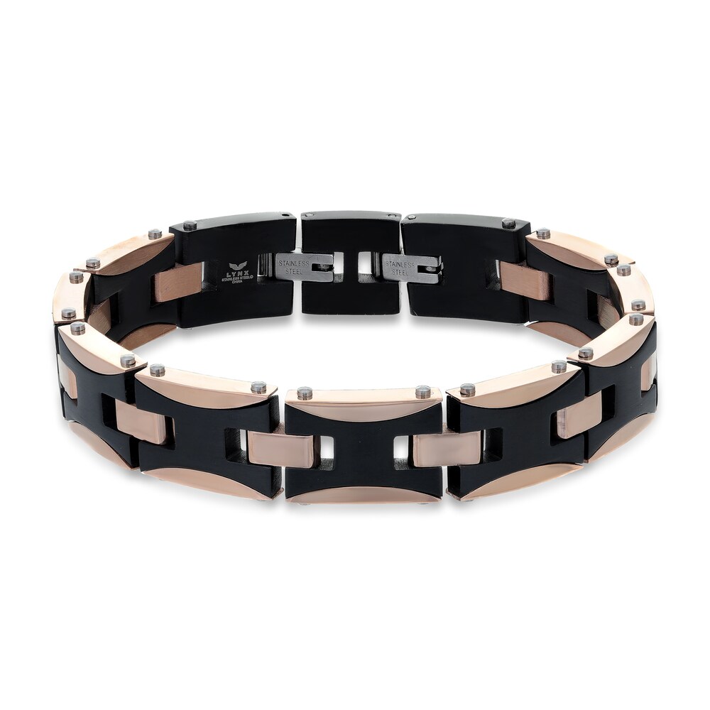 Men's Cross Chain Bracelet Black & Rose Ion-Plated Stainless Steel 8.75" VKpCffUx