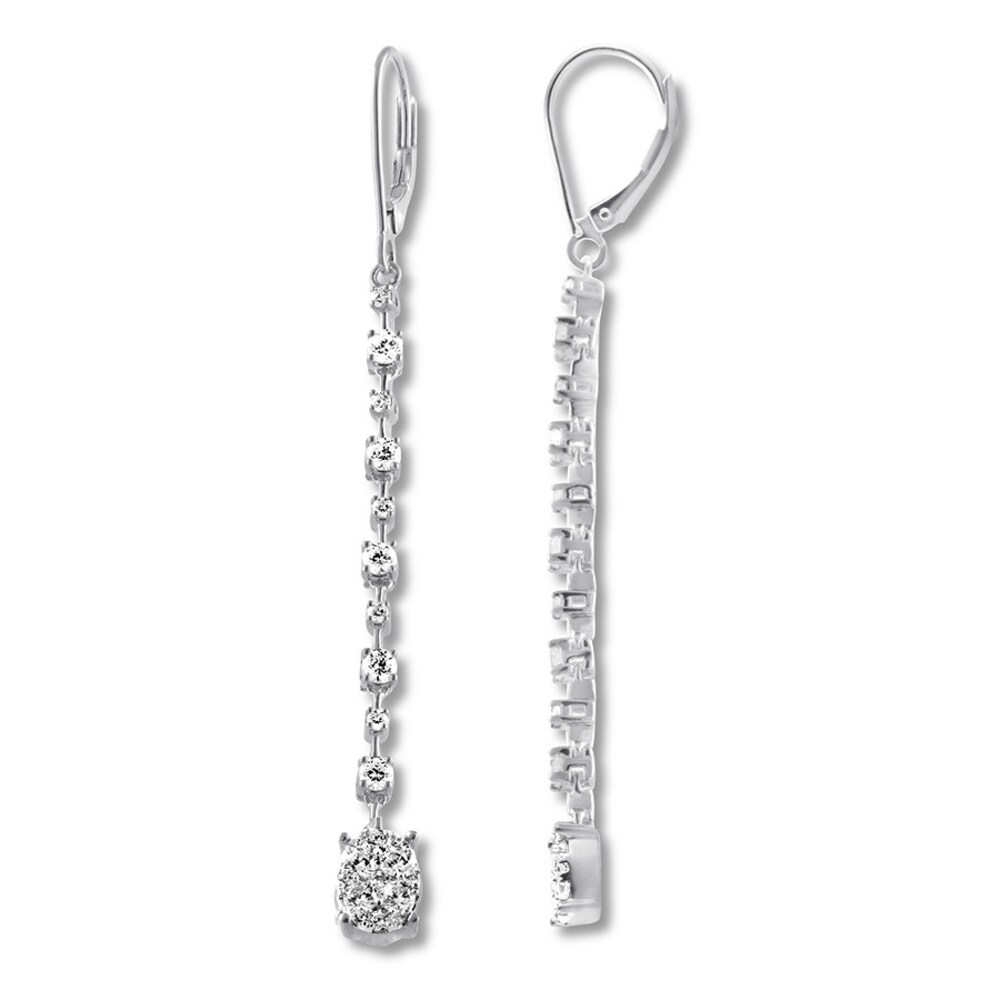 Diamond Dangle Earrings 1 carat tw Round-cut 14K White Gold VNZaAfco