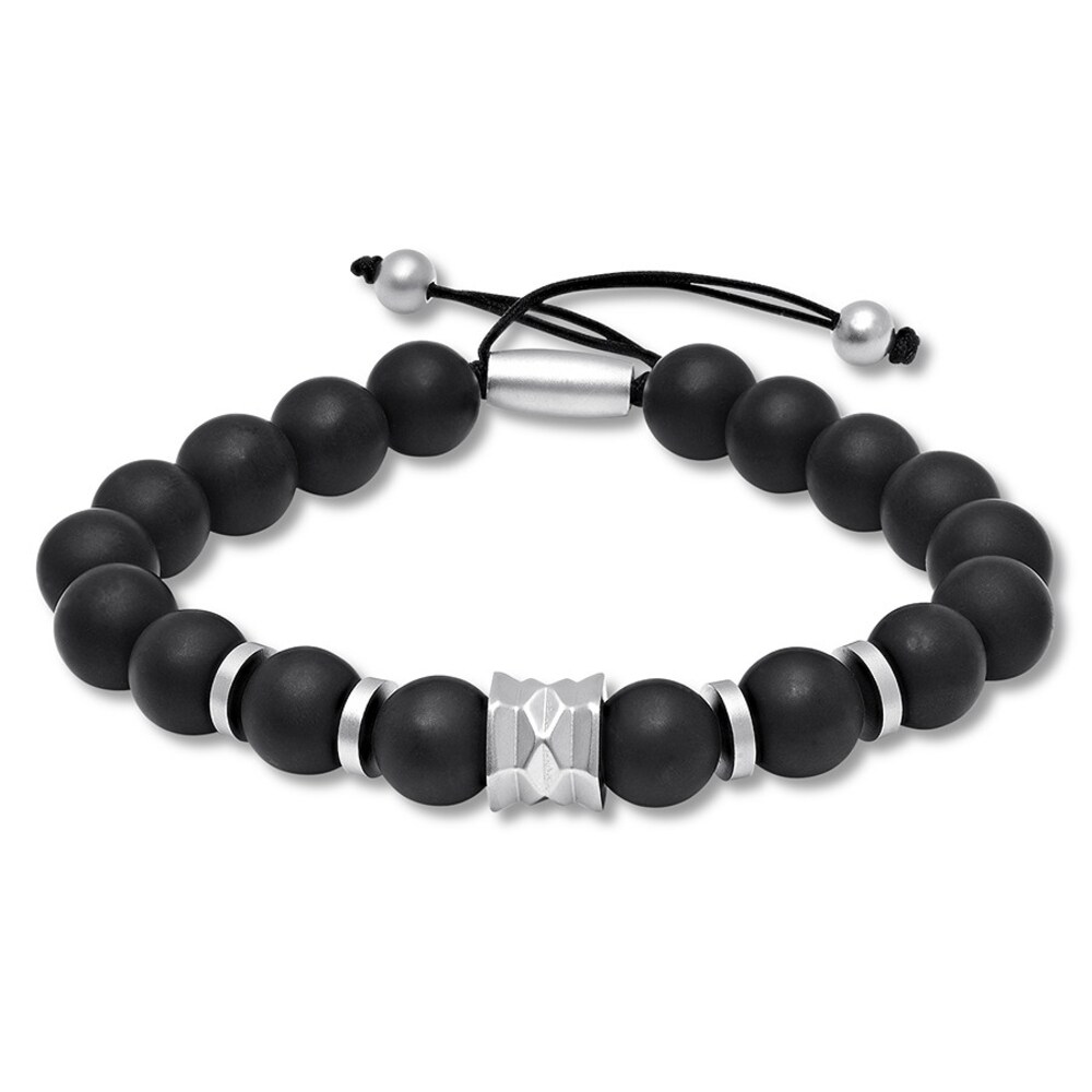 Men's Onyx Bolo Bracelet Stainless Steel VRHpCGcM