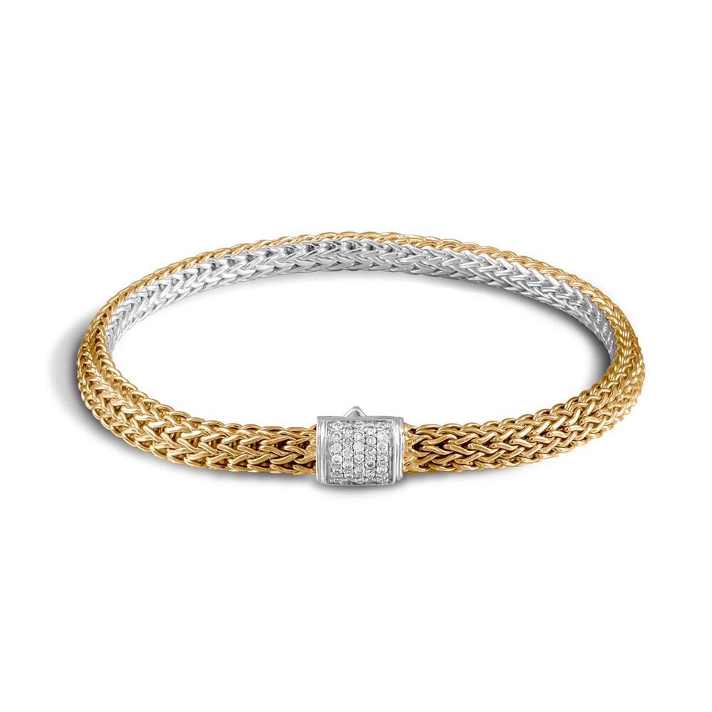 John Hardy Classic Chain 5MM Reversible Bracelet, Silver, 18K, Diamonds, Small VVoXjGpo