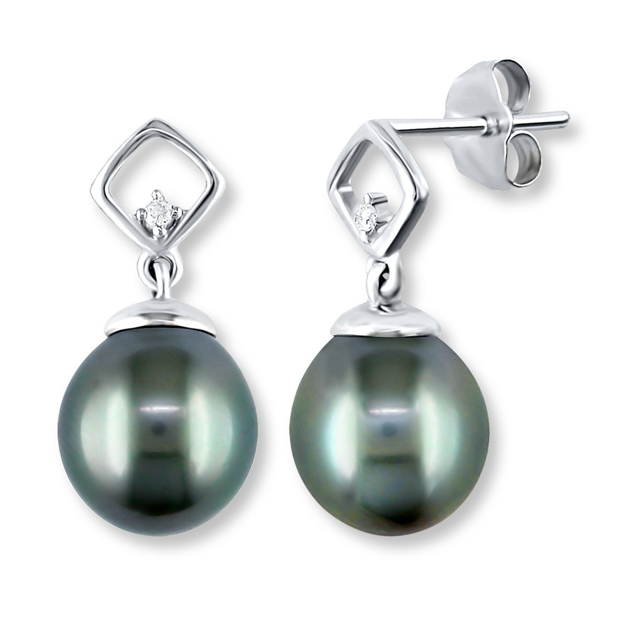 Cultured Pearl Earrings Diamond Accents 10K White Gold VlgdzFQW