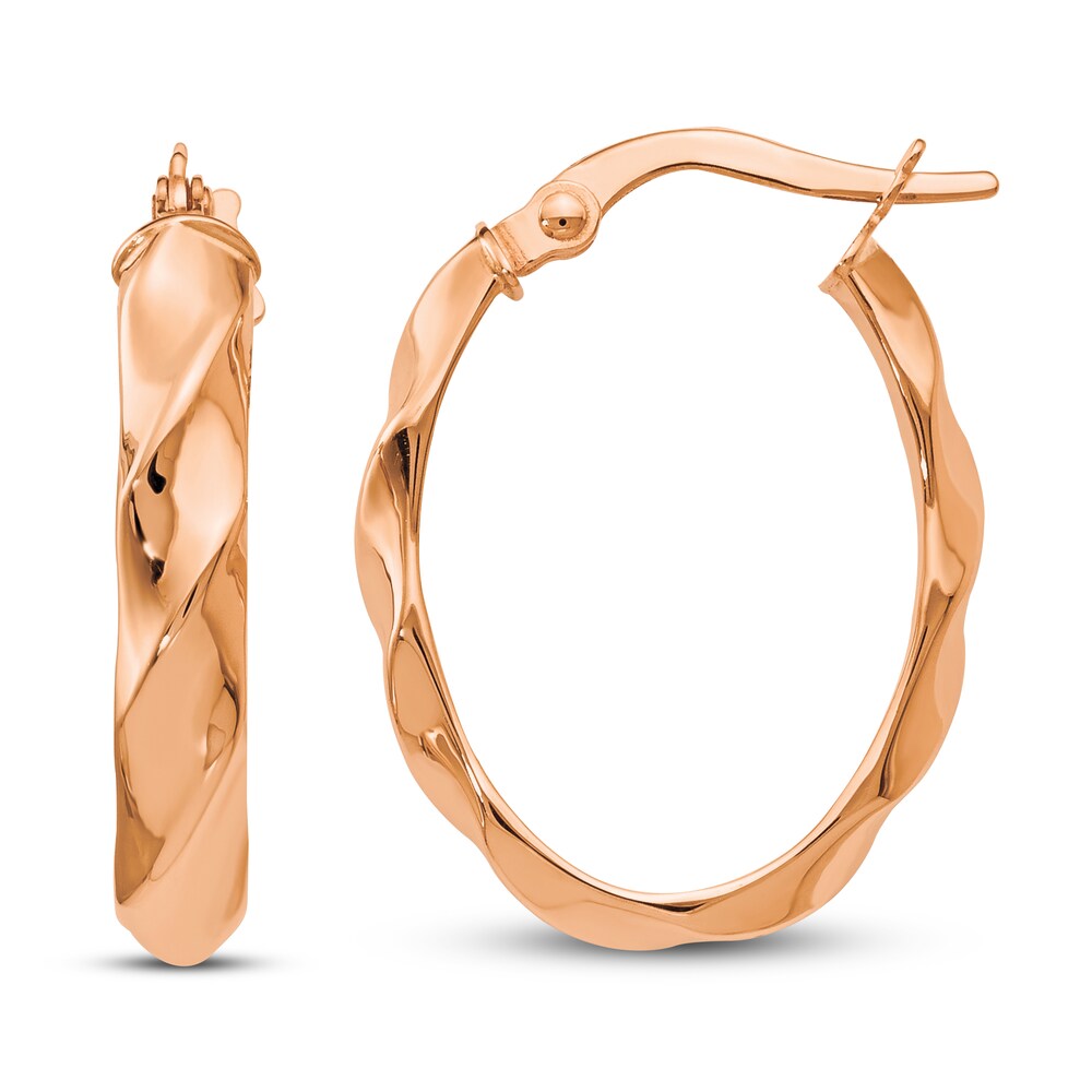 Polished and Twisted Oval Hoop Earrings 14K Rose Gold Vm0lJ2TR