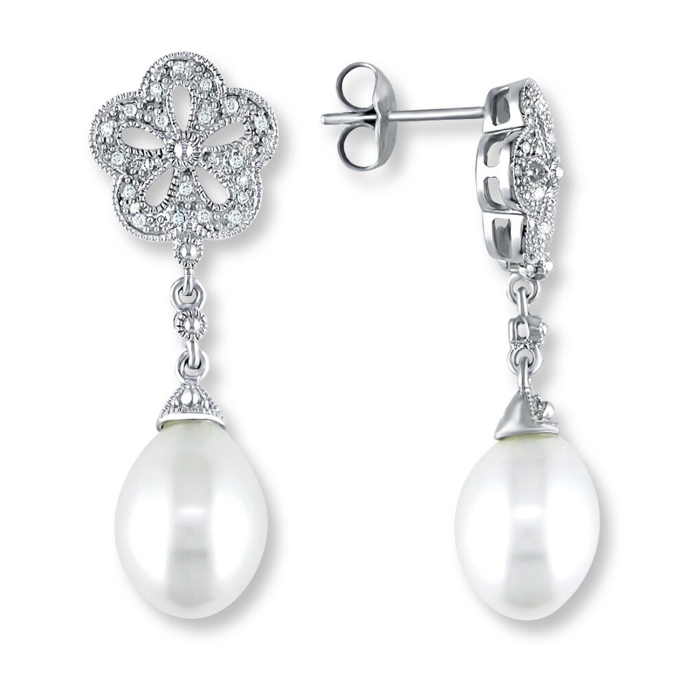Cultured Pearl Earrings 1/20 ct tw Diamonds Sterling Silver VnehAPEv