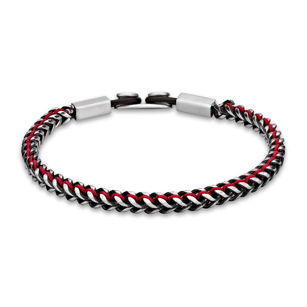 Men's Leather Cord Bracelet Stainless Steel 9" VuuJtTN8