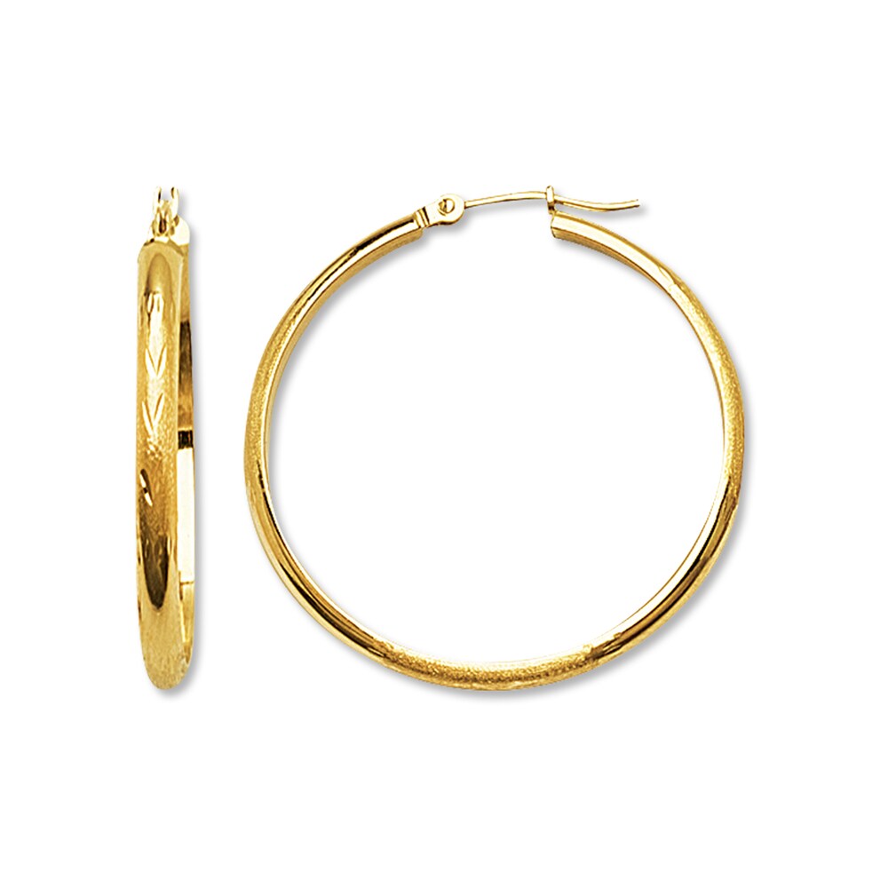 Etched Hoop Earrings 14K Yellow Gold 35mm VwKhAzKC