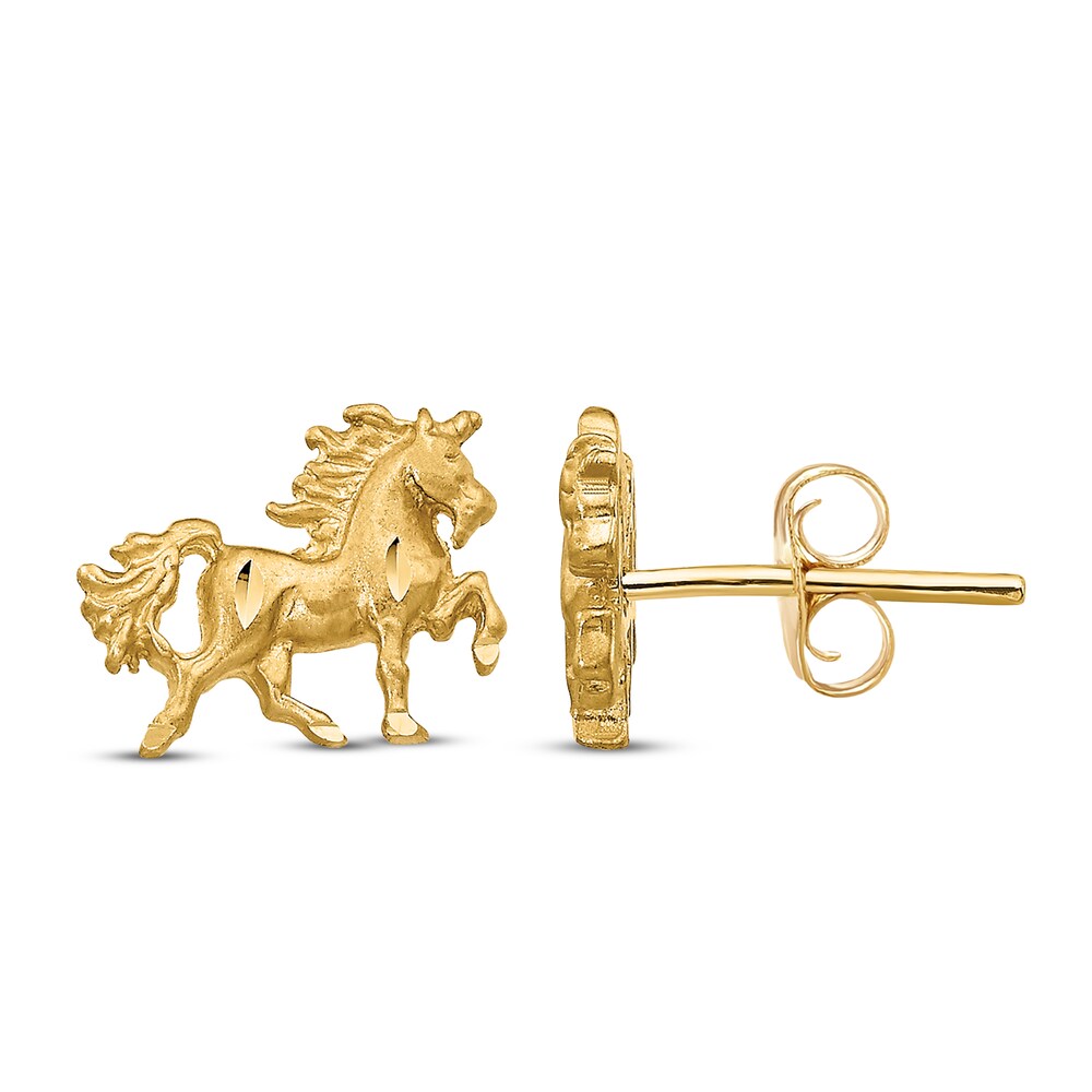 Diamond-cut Unicorn Post Earrings 14K Yellow Gold W7JARIpr