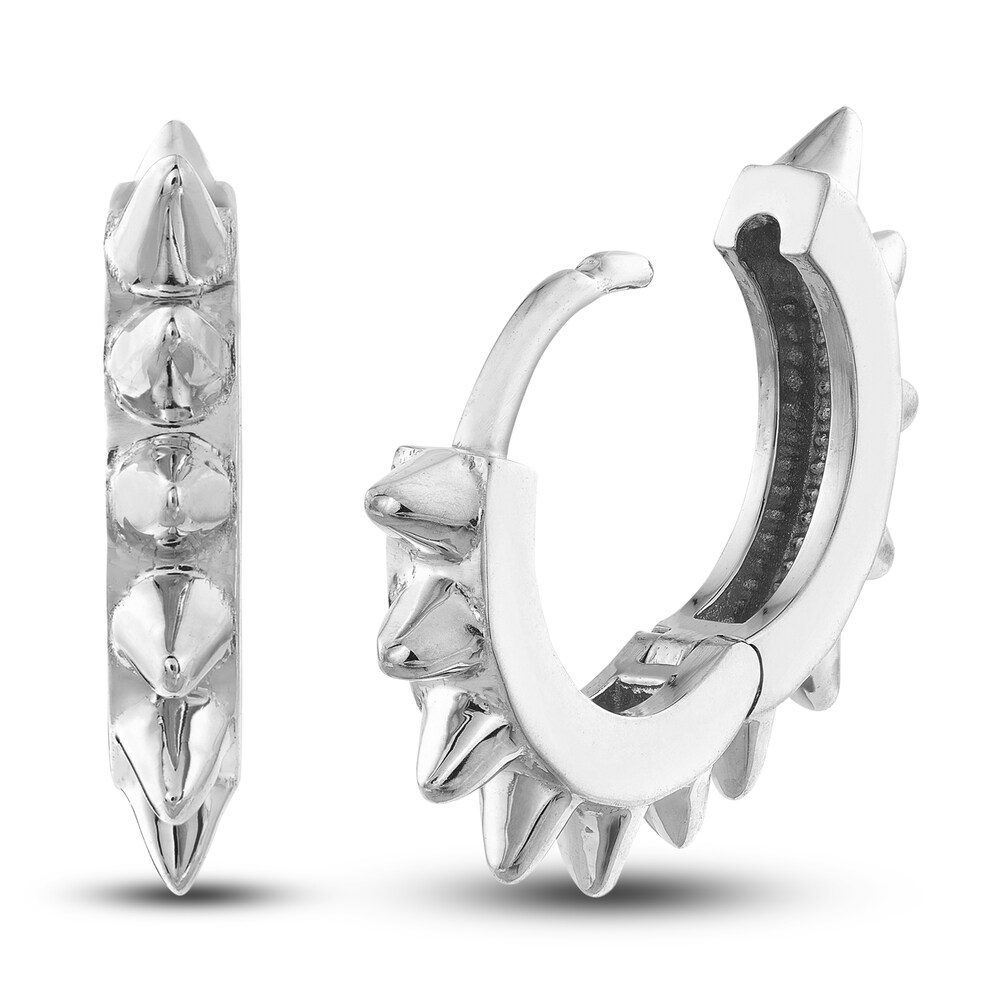 Polished Spike Huggie Earrings 14K White Gold 10mm WR52dekl