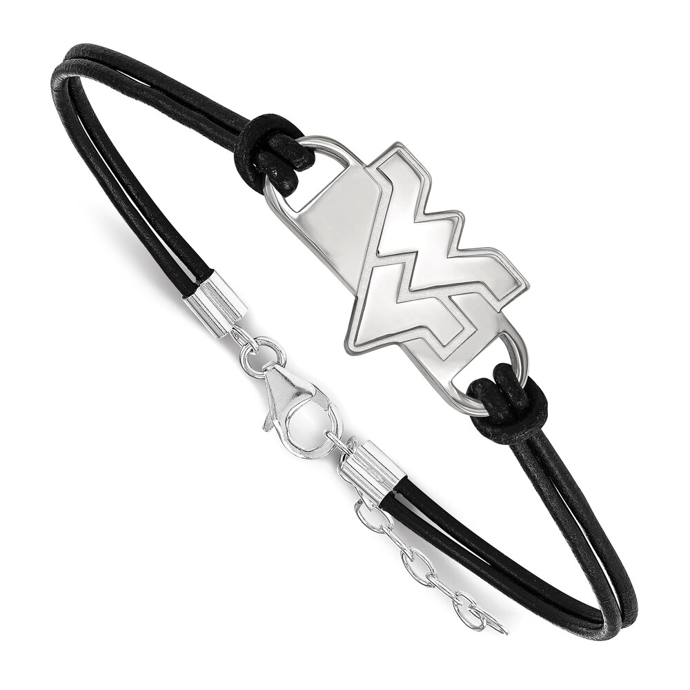 West Virginia University Leather Bracelet Sterling Silver 7" Wg3Bh6KP