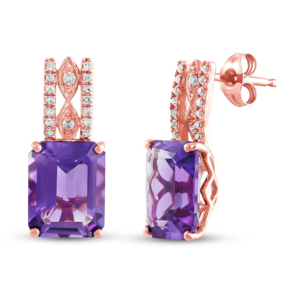 Amethyst Earrings 1/10 ct tw Diamonds 10K Rose Gold WjOYYded