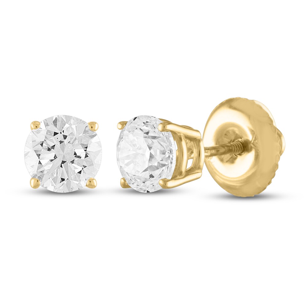 Diamond Solitaire Earrings 2 ct tw Round 14K Yellow Gold (I2/I) WmF9JDim