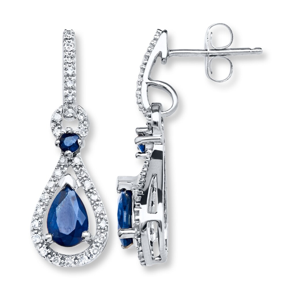 Natural Sapphire Earrings 1/6 ct tw Diamonds 10K White Gold WoYoXkkR