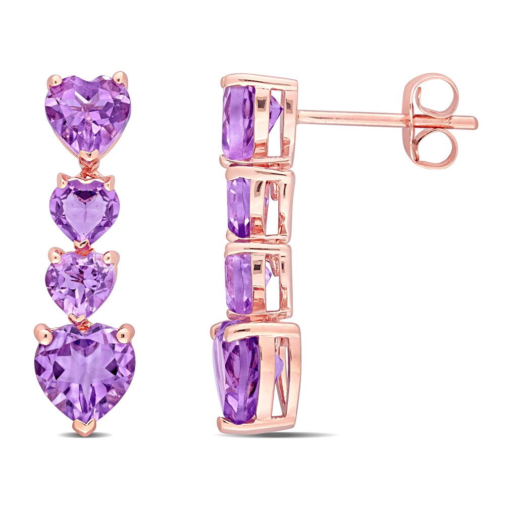 Natural Amethyst Heart Drop Earrings 10K Rose Gold WoZ4NBi2