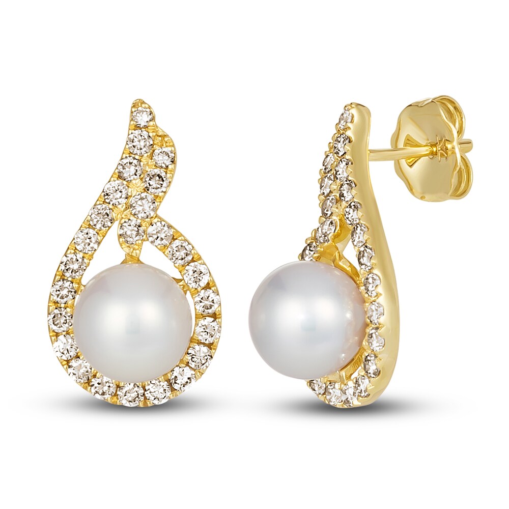 Le Vian Cultured Freshwater Pearl Earrings 5/8 ct tw Diamonds 14K Honey Gold WsQxjvIC