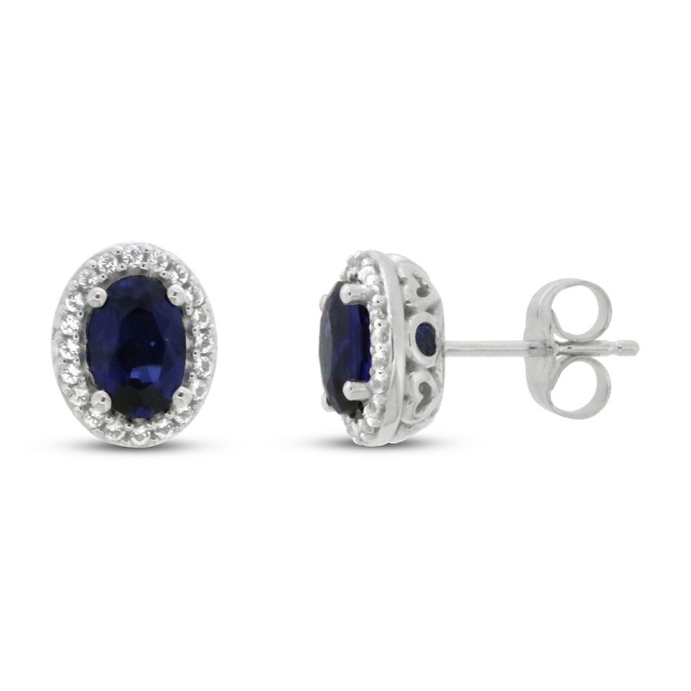 Lab-Created Sapphire & White Topaz Earrings 10K White Gold WuEktdnc