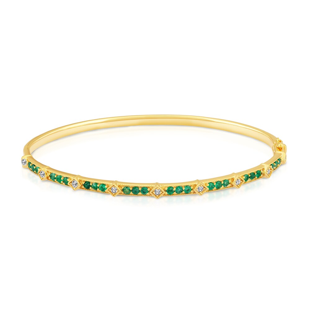 Natural Emerald Bangle Bracelet 1/5 ct tw Diamonds 14K Yellow Gold Wv1lQnVJ