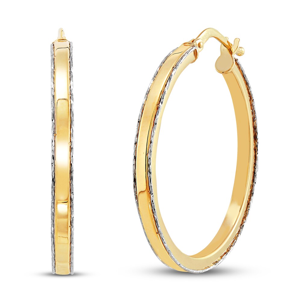 Italia D'Oro Fancy Round Hoop Earrings 14K Yellow Gold Wy30UymH