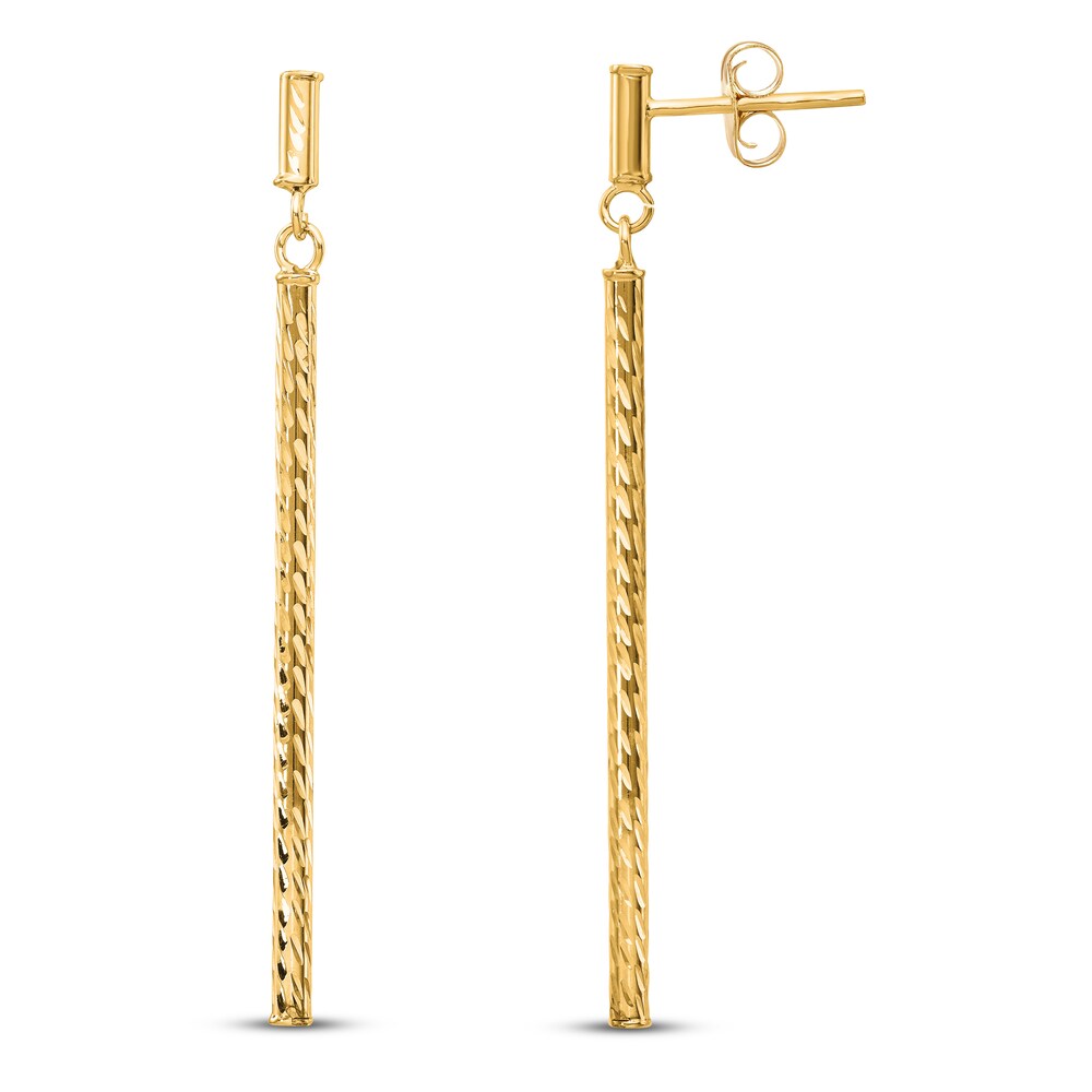 Diamond-cut Bar Dangle Earrings 14K Yellow Gold X4CKfdtp