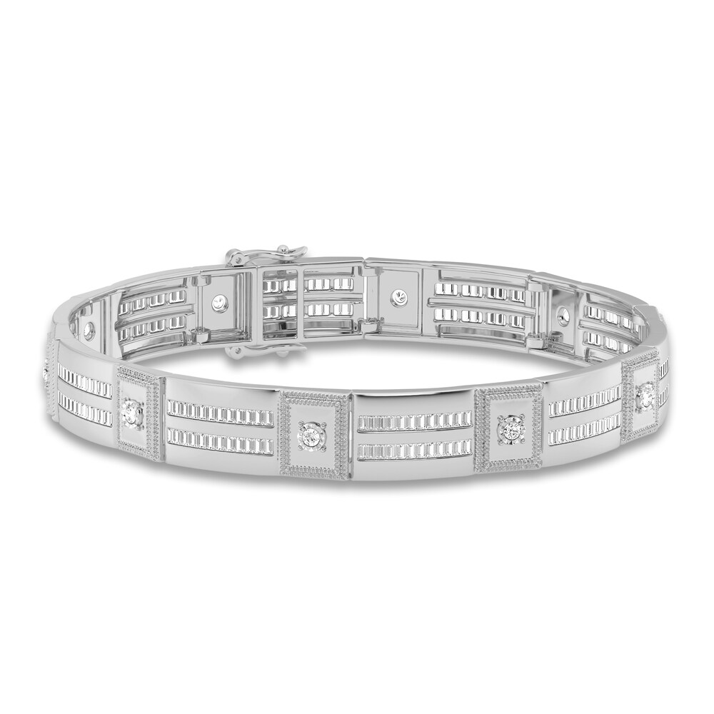 Men's Diamond Bracelet 2-3/4 ct tw Round/Baguette 10K White Gold 8.5" X8dcg3nv