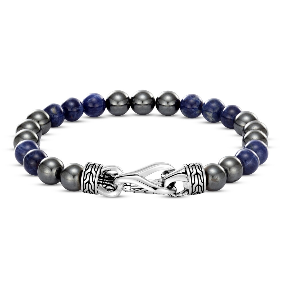 John Hardy Asli Classic Chain Link Bead Bracelet Blue Sodalite/Hematite Sterling Silver X9F4of8M