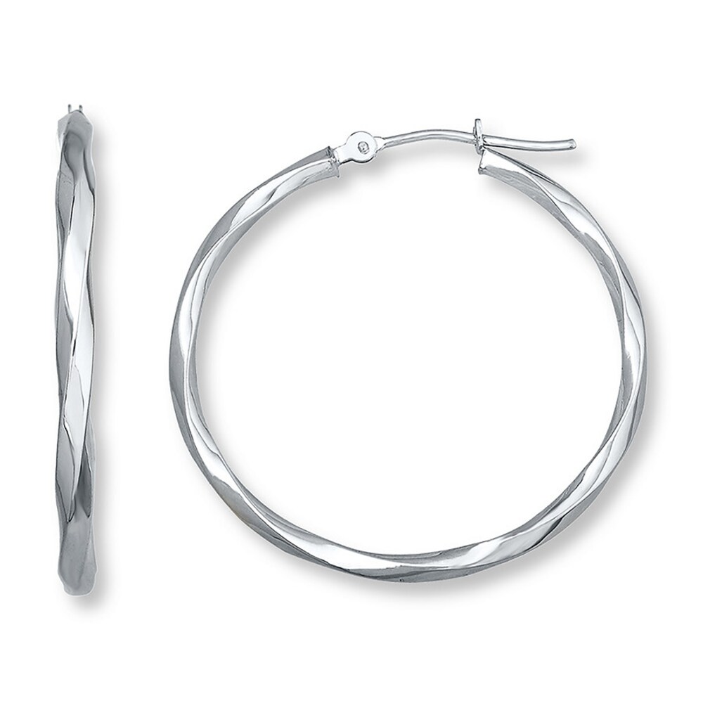 Twisted Hoop Earrings 14K White Gold 30mm X9Fm77Ph