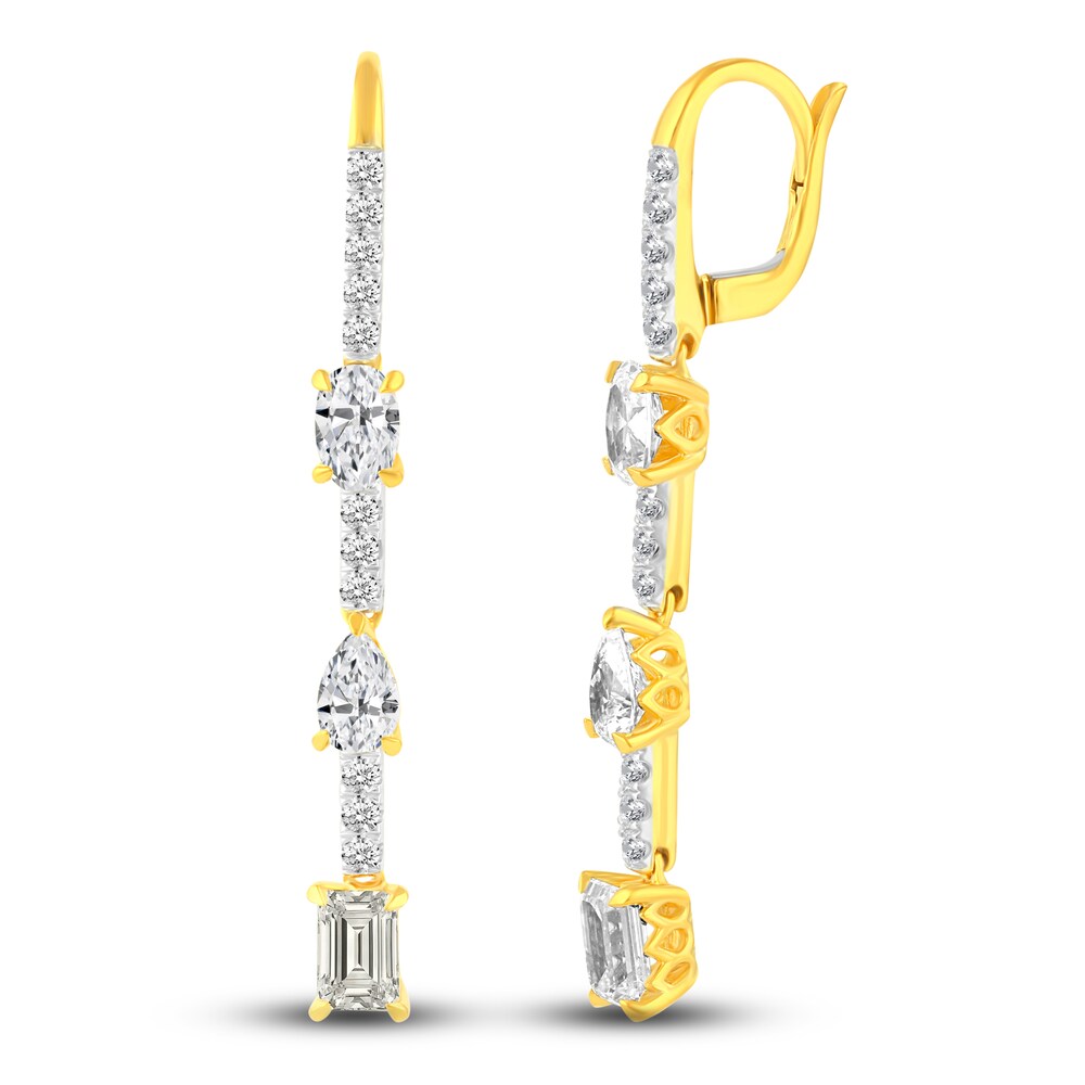 Certified Lab-Created Diamond Dangle Earrings 3-1/2 ct tw Oval/Pear/ Emerald/Round 14K Yellow Gold XA2yAF66