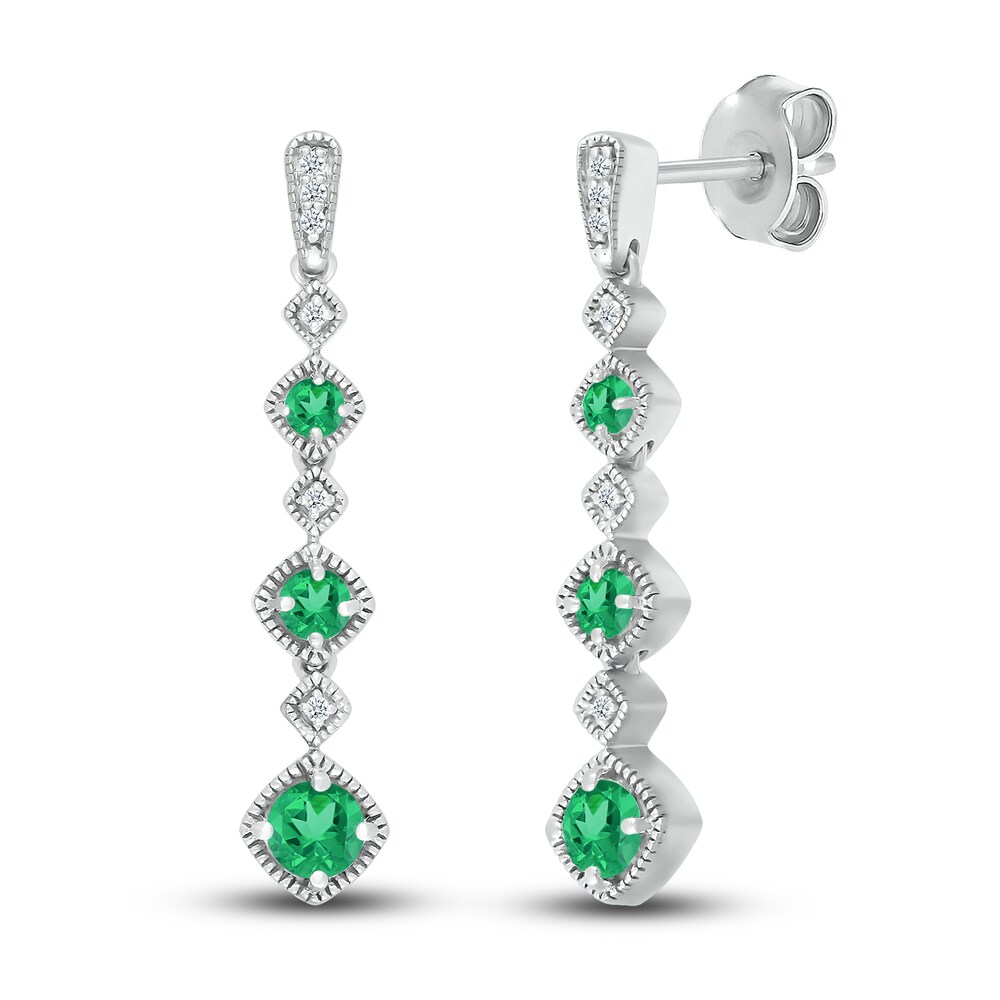 Lab-Created Emerald Earrings 1/20 ct tw Diamonds Sterling Silver XCgAA1rs
