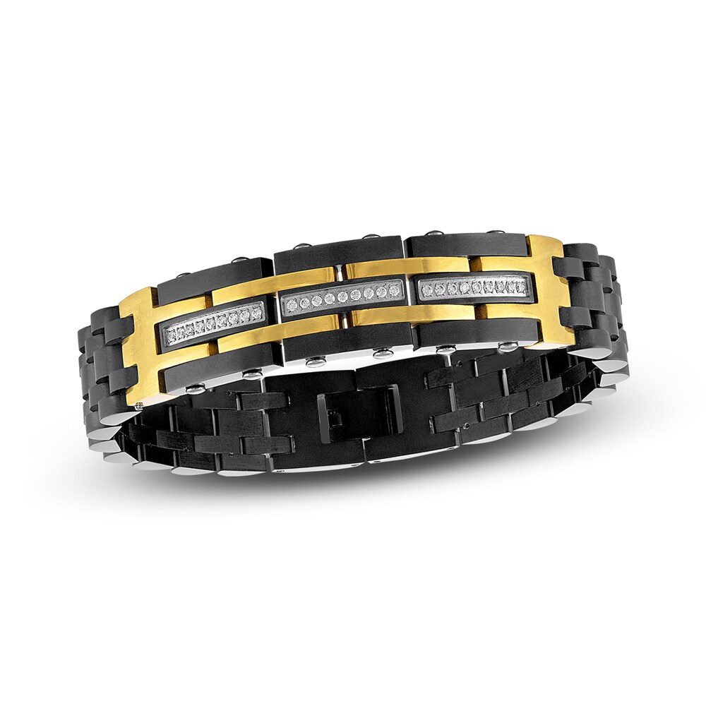 Men's Diamond Bracelet 1/4 ct tw Round Black/Gold Ion-Plated Stainless Steel XFJCJOw0