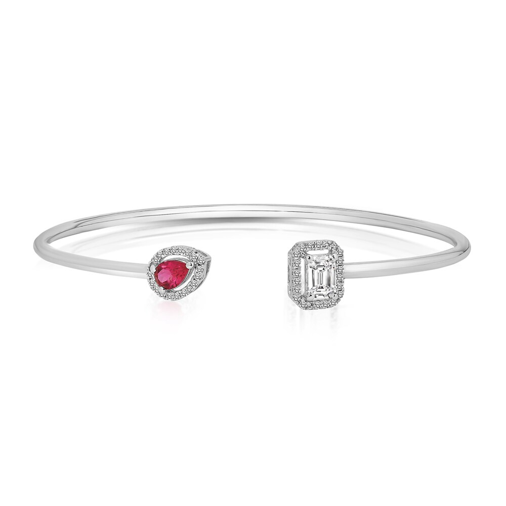 Lab-Created Ruby & Lab-Created White Sapphire Bangle Bracelet 10K White Gold XGqzGUg5