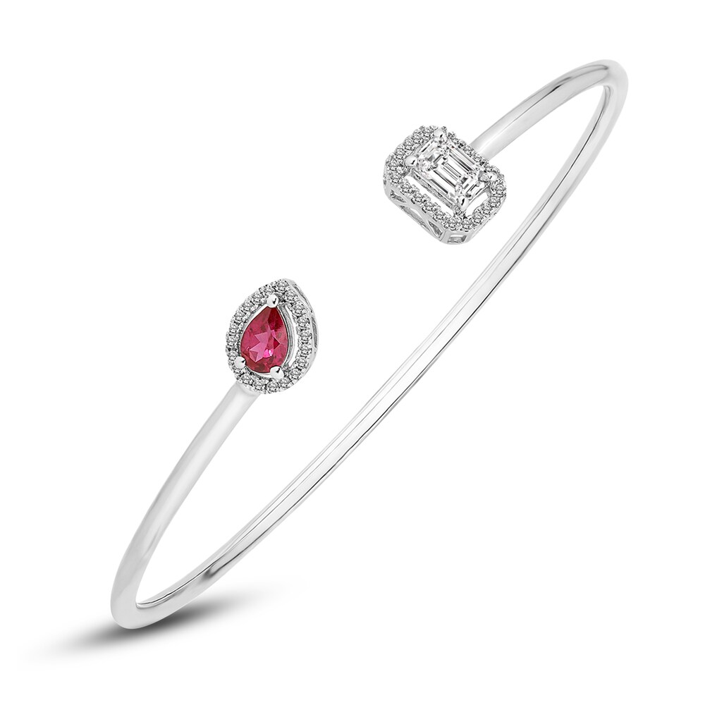 Lab-Created Ruby & Lab-Created White Sapphire Bangle Bracelet 10K White Gold XGqzGUg5