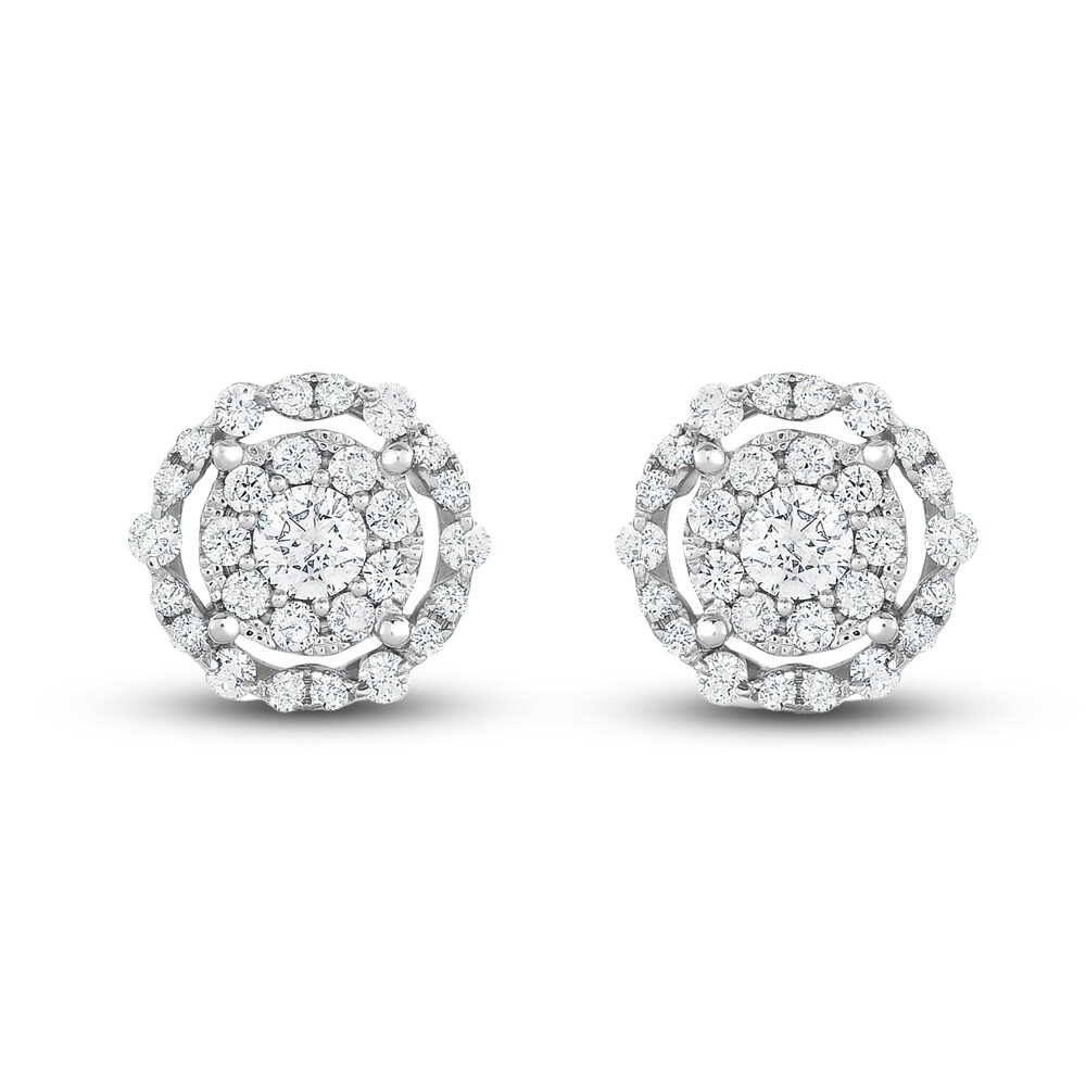 Diamond Double Halo Stud Earrings 1 ct tw Round 14K White Gold XKdGYs9C