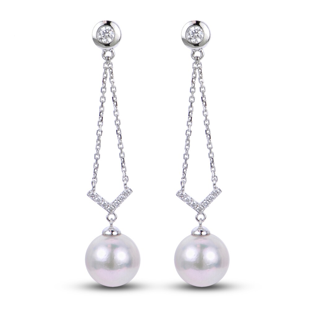 Cultured Akoya Pearl Earrings 1/6 ct tw Diamonds 14K White Gold XMlVM2fy