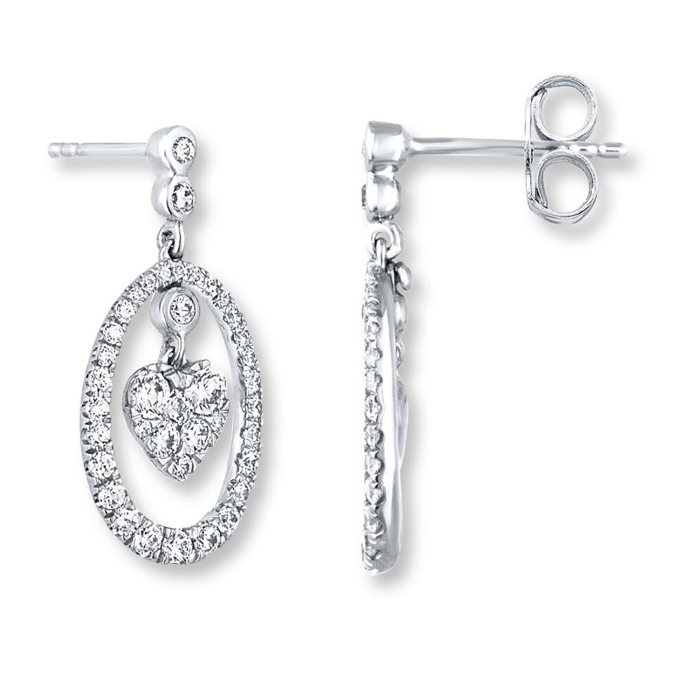 Diamond Dangle Earrings 1 ct tw Round-cut 14K White Gold XPBF1pDF