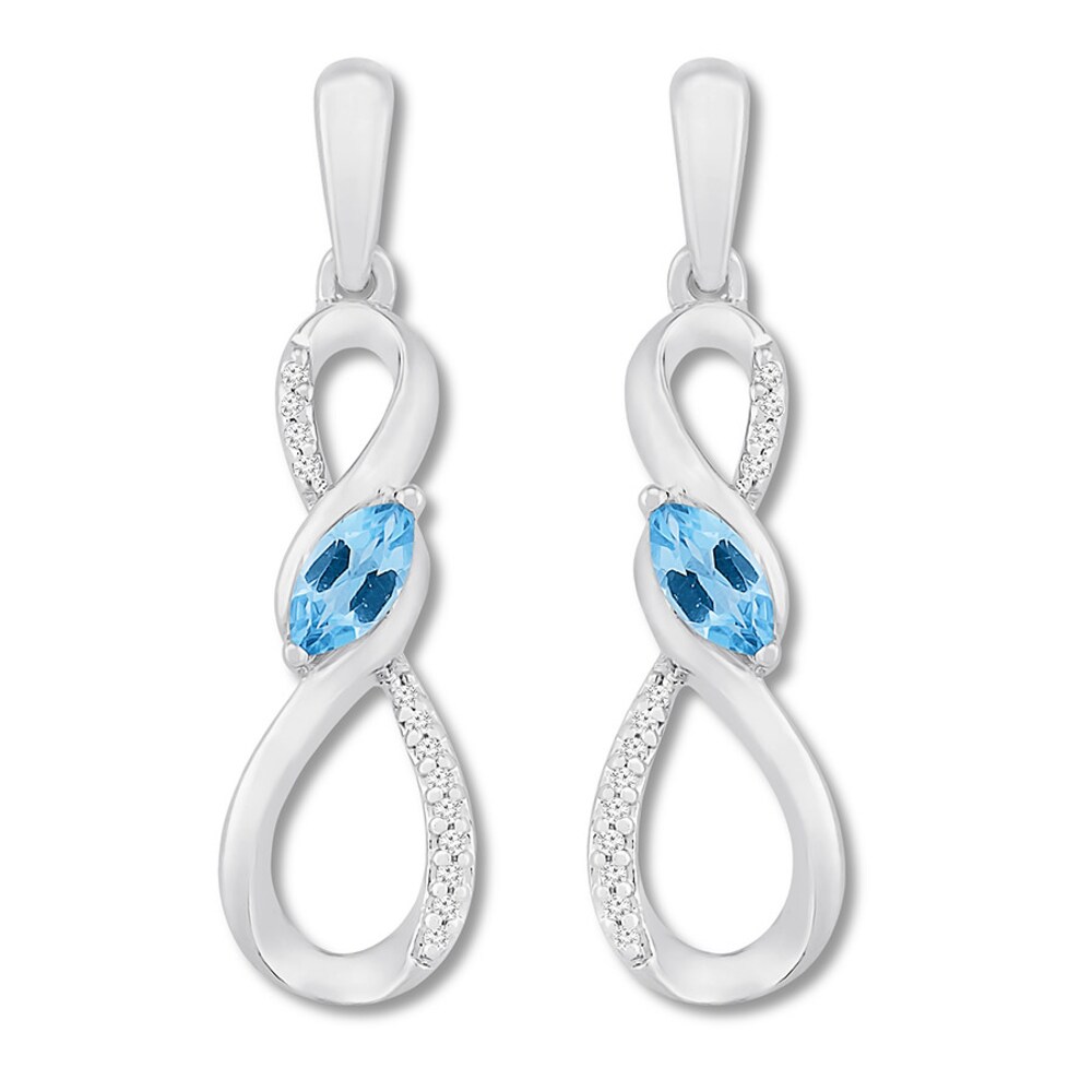 Blue Topaz Infinity Earrings 1/20 cttw Diamonds Sterling Silver XPV46uwr