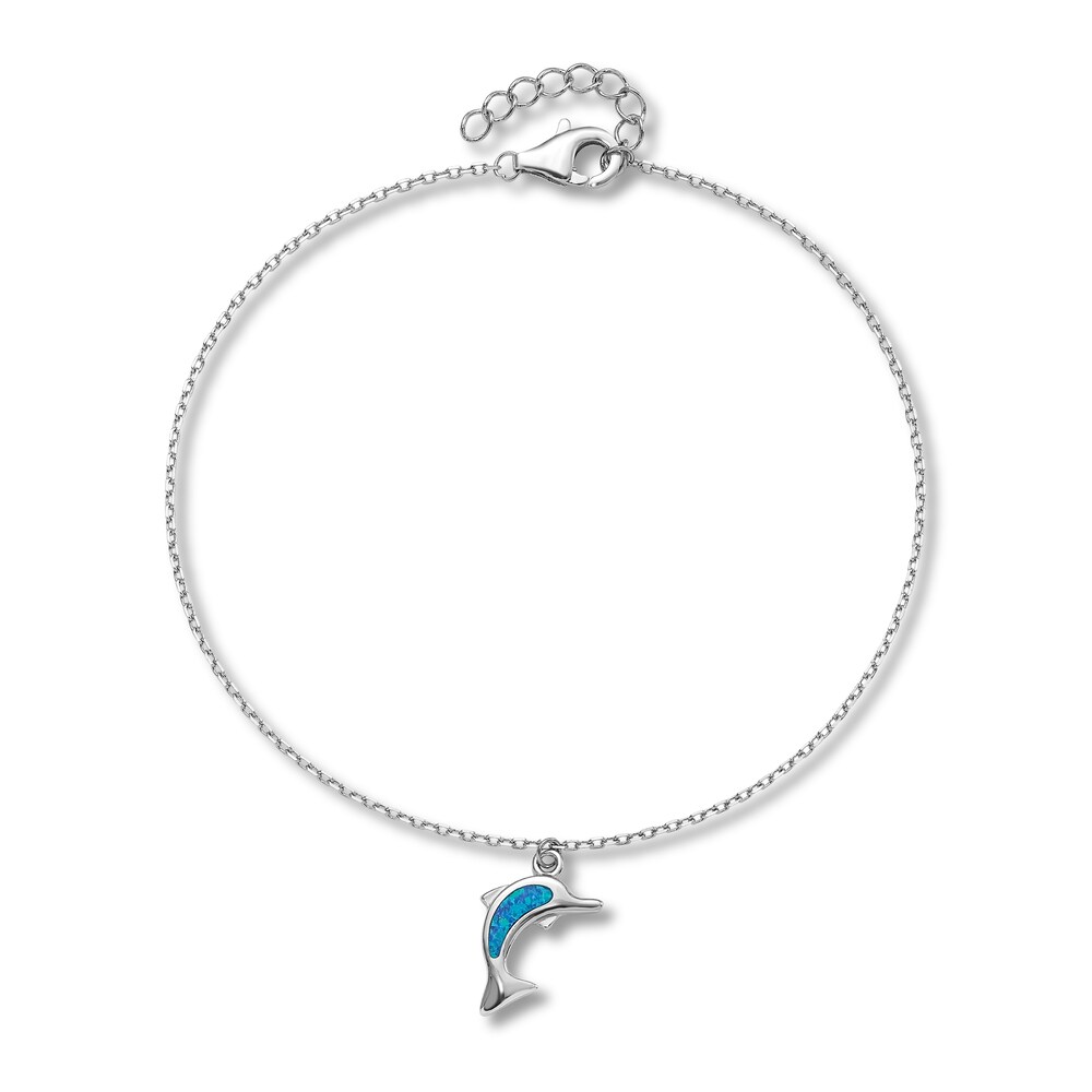Lab-Created Opal Anklet Sterling Silver 9" XQ8m6sNc