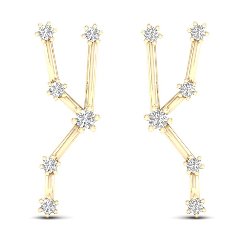 Diamond Taurus Constellation Earrings 1/8 ct tw Round 14K Yellow Gold XX5y9bmc