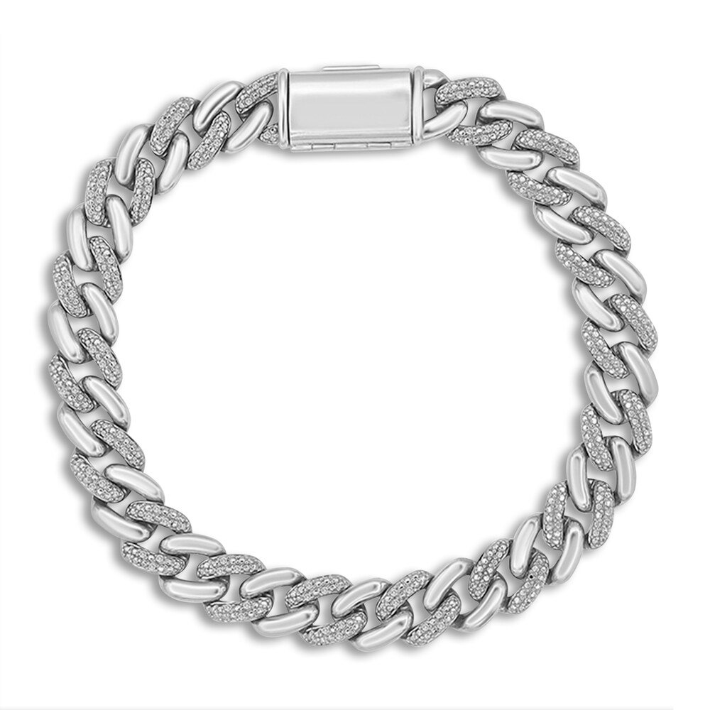 Diamond Cuban Link Bracelet 1/2 ct tw Round Sterling Silver 8.5\" XXcuybUC