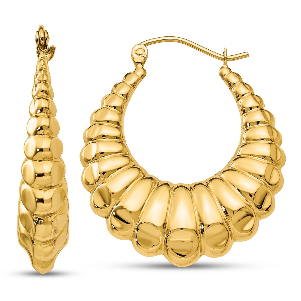 Scalloped Hollow Hoop Earrings 14K Yellow Gold Xb6LiRFA [Xb6LiRFA]