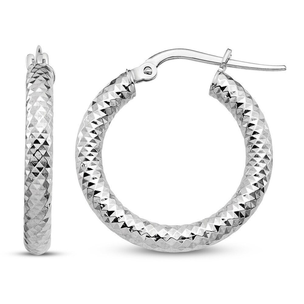 Diamond-Cut Hoop Earrings 14K White Gold XbgUJvUG