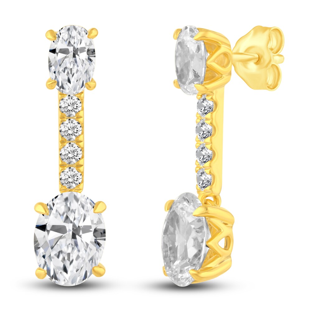 Certified Lab-Created Diamond Dangle Earrings 3-1/4 ct tw Oval/Round 14K Yellow Gold XeaO7YJV
