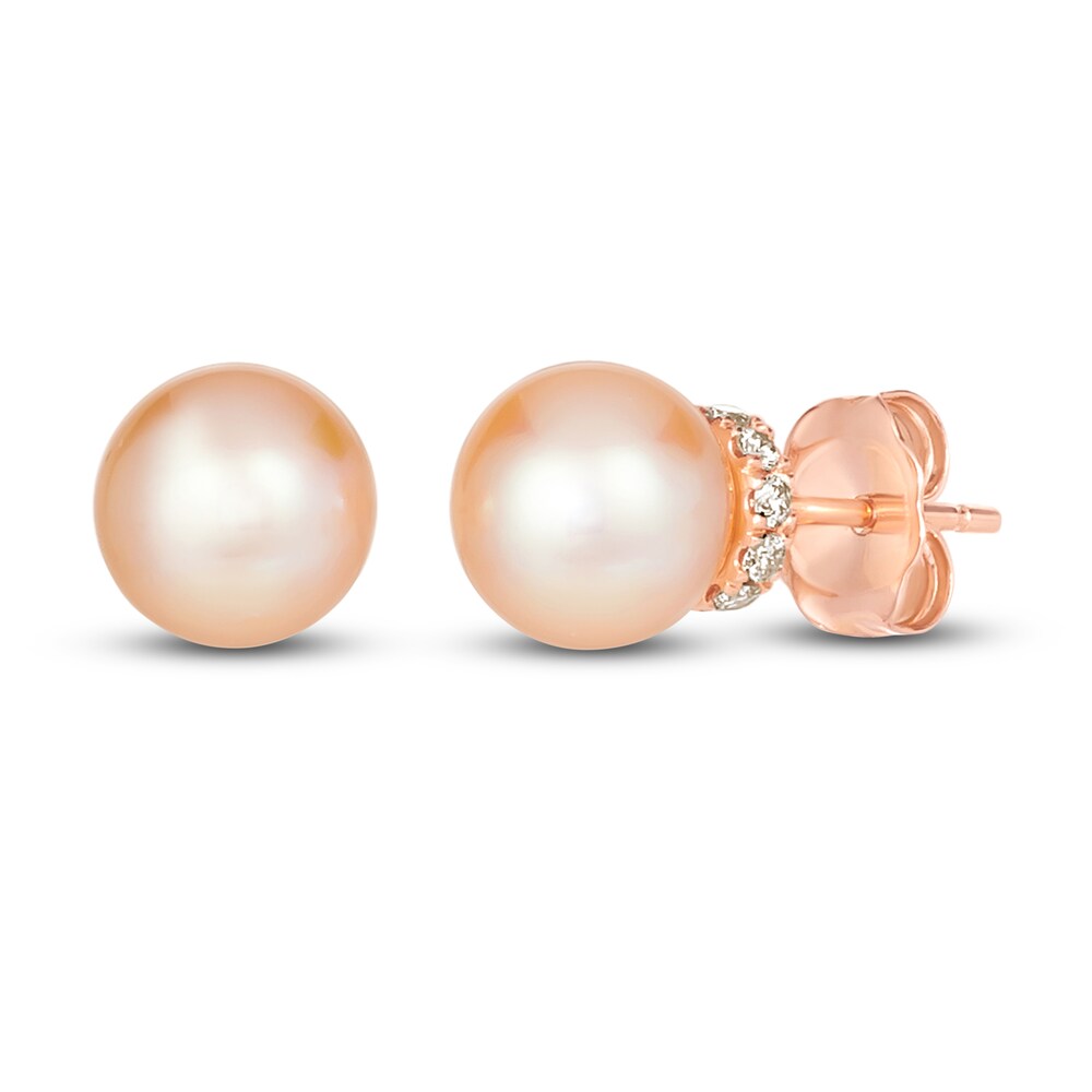 Le Vian Cultured Freshwater Pearl Earrings 1/6 ct tw Diamonds 14K Strawberry Gold XjqHT4LD