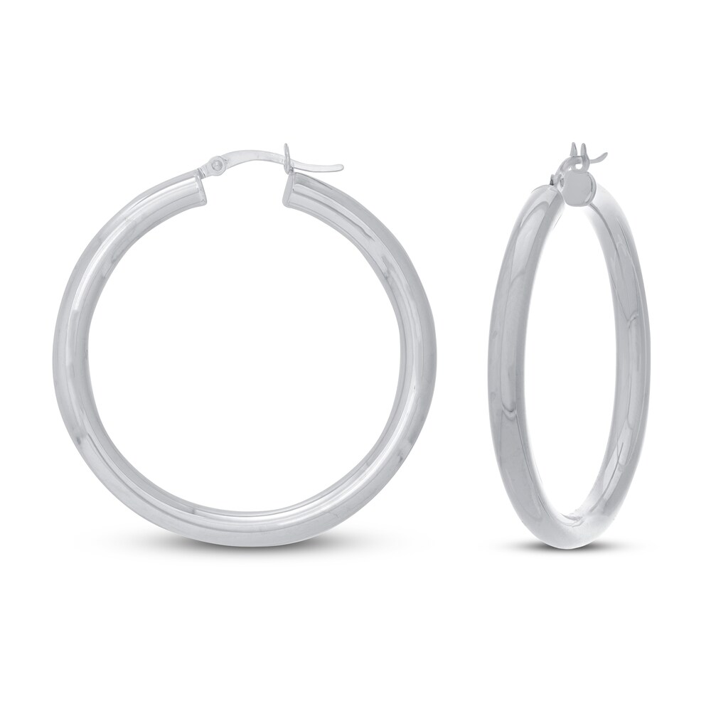 Round Hoop Earrings 14K White Gold XlEj7cvc