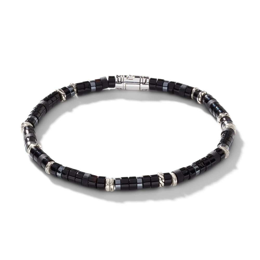 John Hardy Natural Onyx & Natural Hematite Men's Bracelet Sterling Silver 7.76" XlMSgnNc