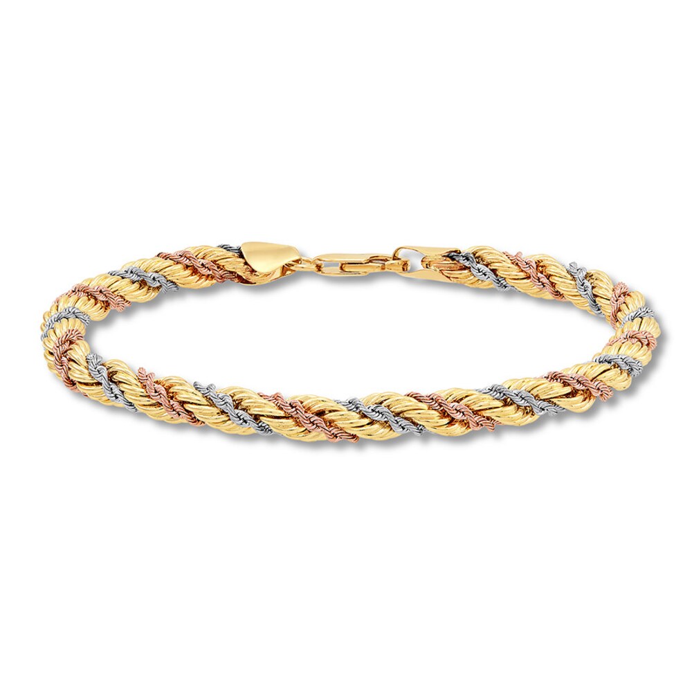 Rope Chain Bracelet 14K Tri-Color Gold 7.5" XleyBx7D